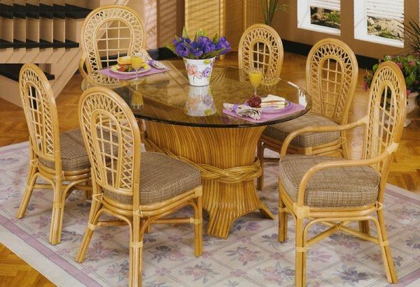 Caliente Rattan Wicker 8 Piece Dining Set with Oval Glass Top fr