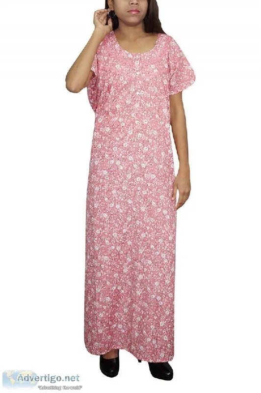 Women s Cotton Nightwear Floral Printed Pink Long Nighty XXL