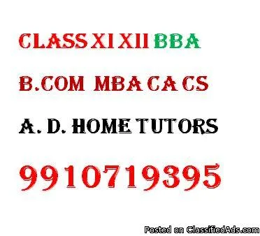 CLASS XI XII BBA B.COM MBA CA HOME TUTORS CLASS XI XII CA CPT IP