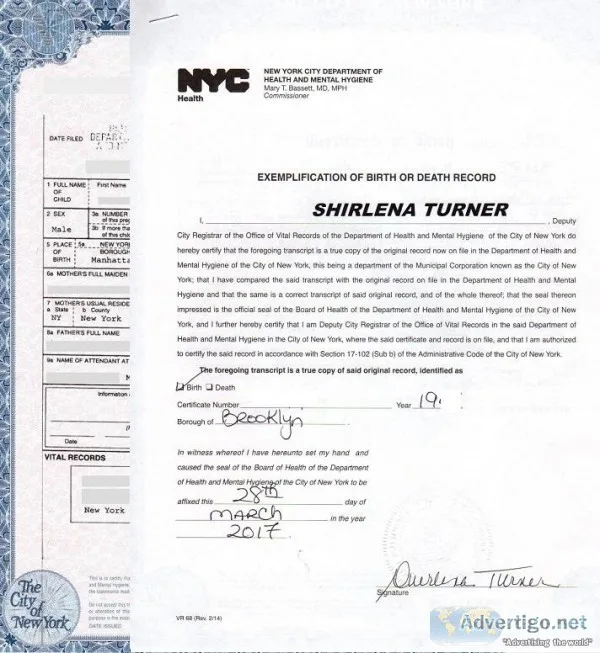 TRADUCCIONES APOSTILLADAS DE ACTAS DE NACIMIENTO DE NYC