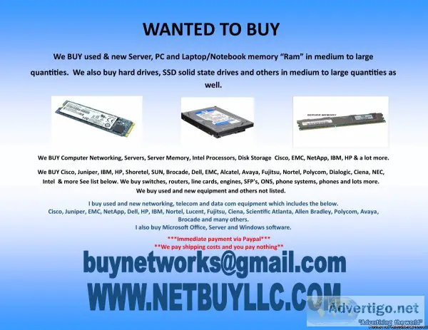  WANTED TO BUY  We BUY usednew computer networking telecom data 
