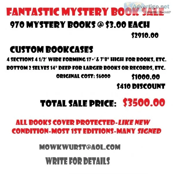 GREAT MYSTERY BOOKS w BOOKCASES