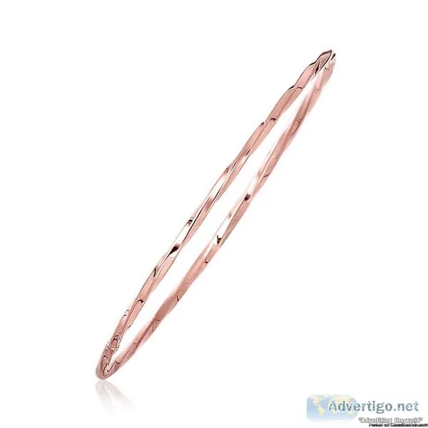 14k Rose Gold Thin Twisted Shiny Bangle