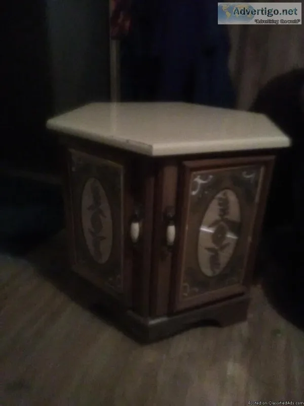 2 end tables with marble tops