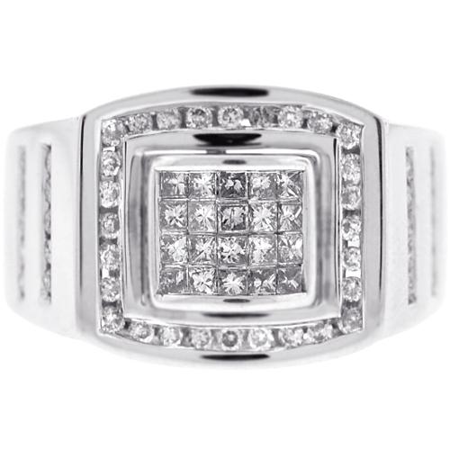 Mens Princess Diamond Pinky Ring 14K White Gold 1.01 Carat
