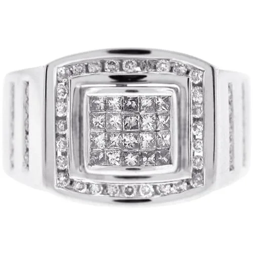 Mens Princess Diamond Pinky Ring 14K White Gold 1.01 Carat