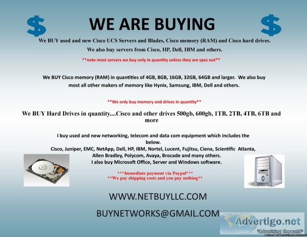 - WE ARE BUYING - WE BUY COMPUTER SERVERS NETWORKING MEMORY DRIV