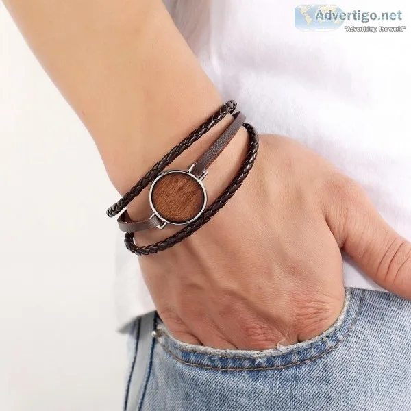 Braided Multi-layer Bracelet- Wood Feature