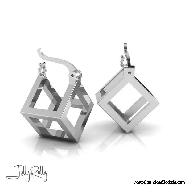 Stuck In A Cube Silver Earrings and Studs by JollyRolly