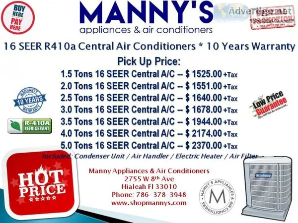Central Air Conditioners 16SEER R410a 10 Years Warranty  Pick Up
