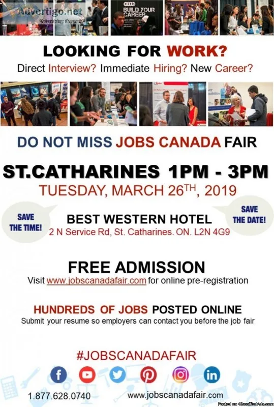 FREE St. CatharinesNiagara Job Fair &ndash March 26th 2019