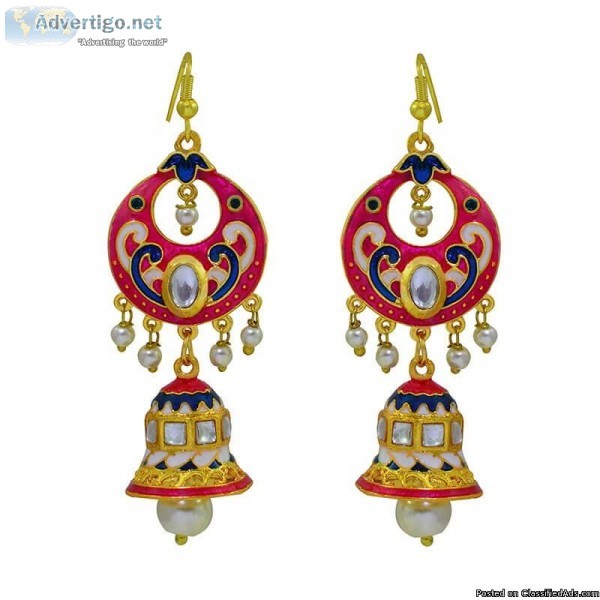 Buy Kundan Meenakari Earrings Jhumka Bali Online from MK Jewelle