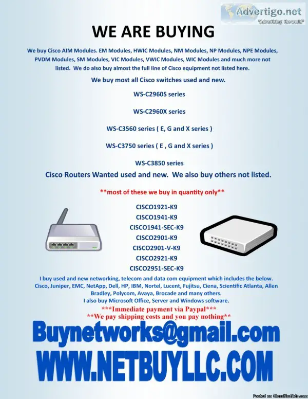   WANTED   WE BUY USED AND NEW COMPUTER SERVERS NETWORKING MEMOR