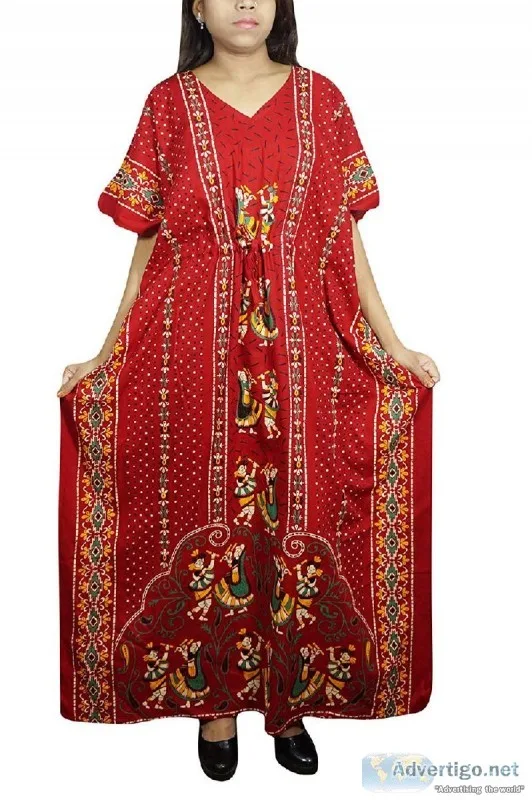 Indiatrendzs Womens Cotton Kaftan Nighty Printed Loose Fit Night