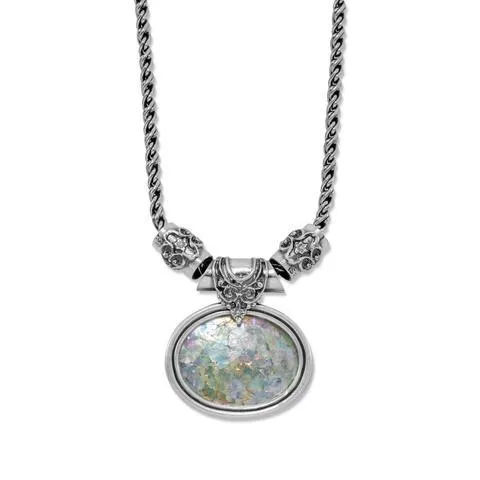Ornate Sterling Silver Ancient Roman Glass Necklace