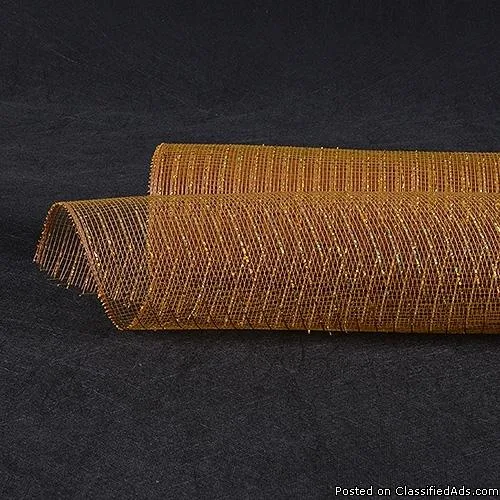 10 Inch x 10 Yards Old Gold Deco Mesh Wrap Metallic Stripes