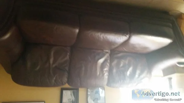Brown Leather Sofa and Chair and Hi Riser