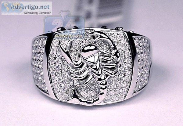 Mens Diamond Scorpion Pinky Band Ring 14K White Gold