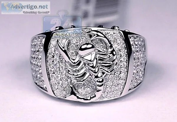 Mens Diamond Scorpion Pinky Band Ring 14K White Gold