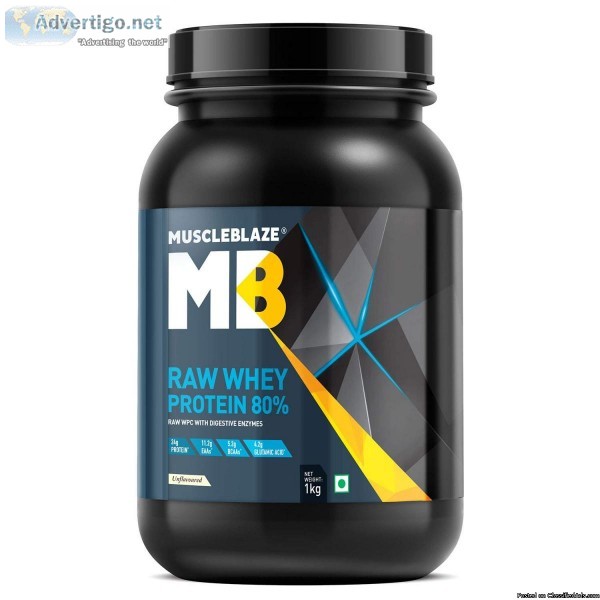 MuscleBlaze Raw Whey Protein Concentrate 80% with added digestiv