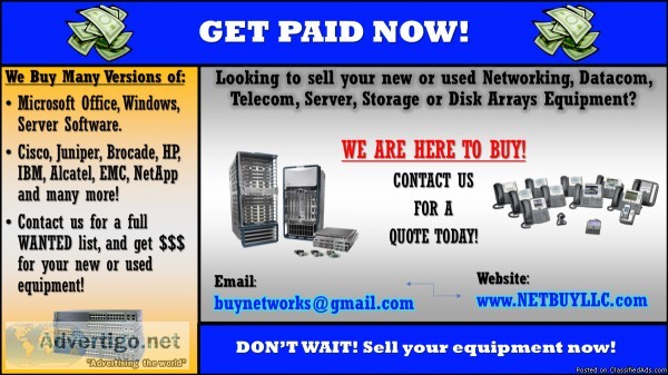 WE ARE BUYING - We buy used and new CISCO EMC NETAPP BROCADE JUN