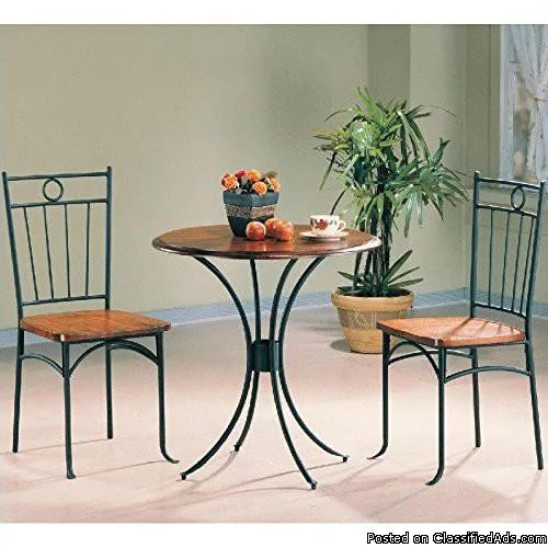 Mid-Century Metal and Wood 3-Piece Dining Set  Outdoor bistro