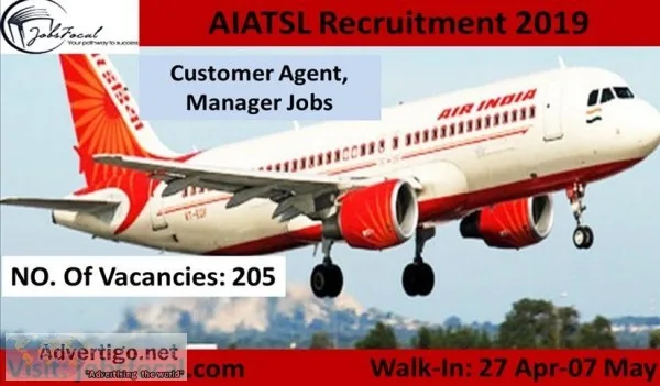 AIATSL Recruitment 2019 (205) Customer Agent Manager Jobs Apply 