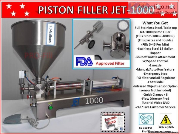 Jet-1000 Single Head Air and Electric Piston Filler