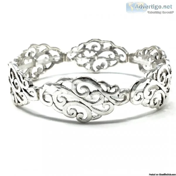 Antique Silver Filigree Stretch Bracelet