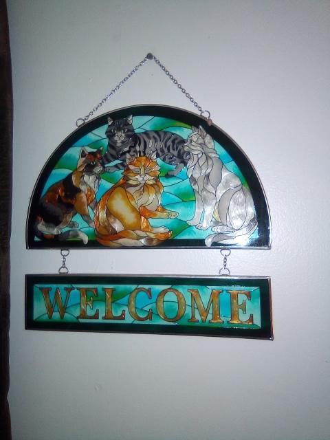 cat stained glass plaque