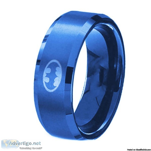 Brand New Mens Stainless Steel Batman Ring- Blue Size 8