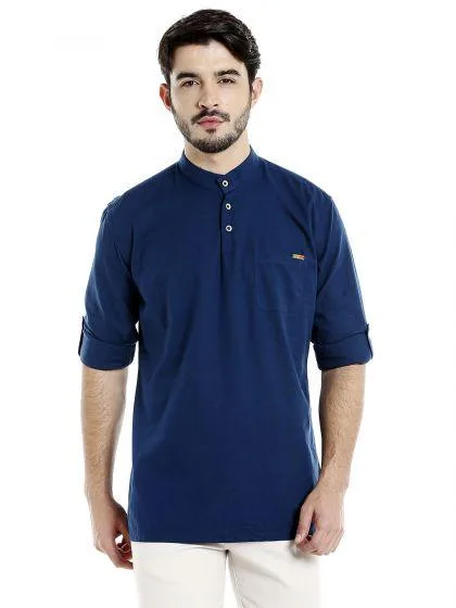 Navy Solid Slimfit Short Kurta