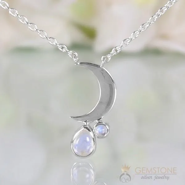 Moonstone Necklace - Crescent Moon - GSJ