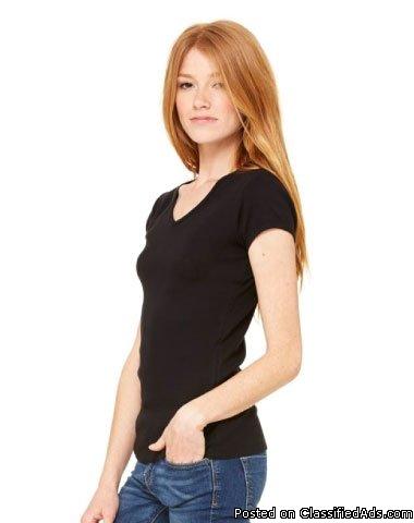 Bella Ladies  Baby Rib V-Neck T-Shirt