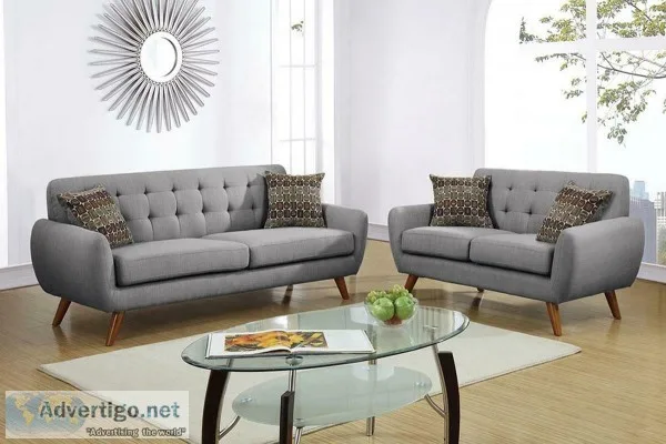 &quotBrand New in Box&quot Grey Mid Century 2pc Set Plush Tufted