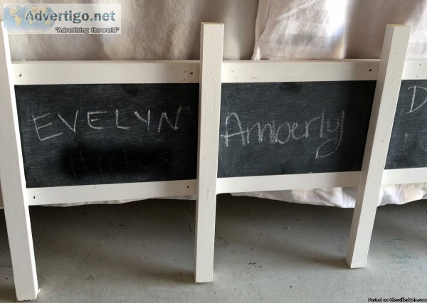 2 White wood lattice chalkboard strips