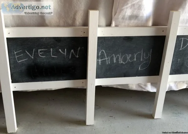 2 White wood lattice chalkboard strips