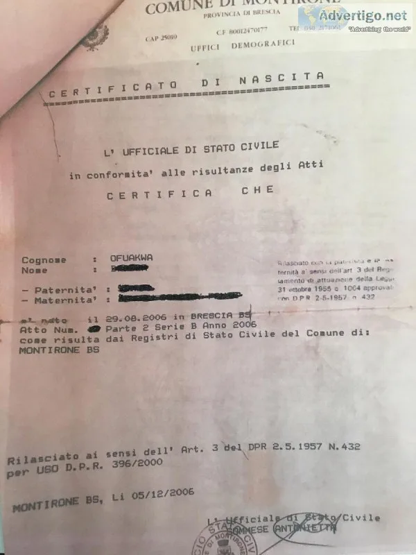 USCIS ITALIAN BIRTH CERTIFICATE CERTIFIED TRANSLATIONS (24HRS)