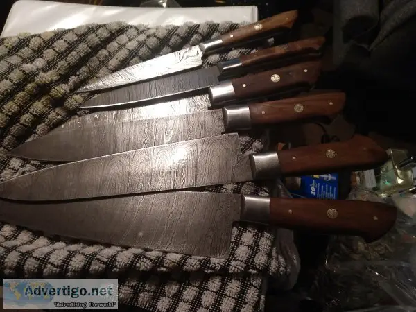 Damascus steel chef knife set Walnut handles