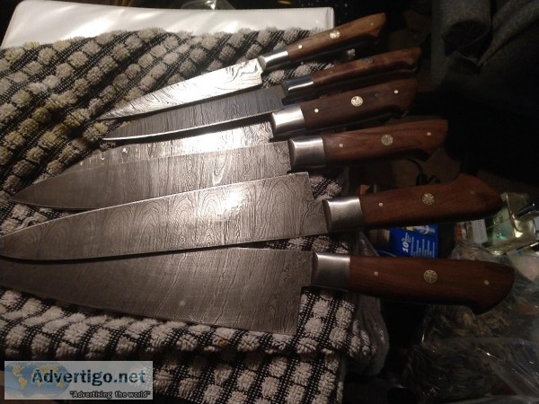 Damascus steel chef knife set Walnut handles