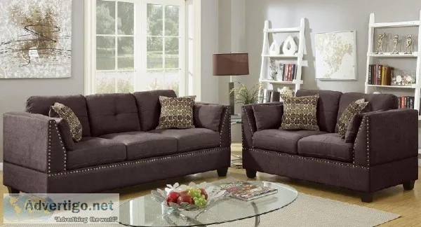 &quotNew&quot Dark Brown Velveteen Fabric 2pc Sofa Set.