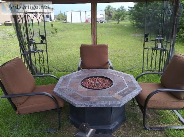 Gazebo set with stone table w working fire pit