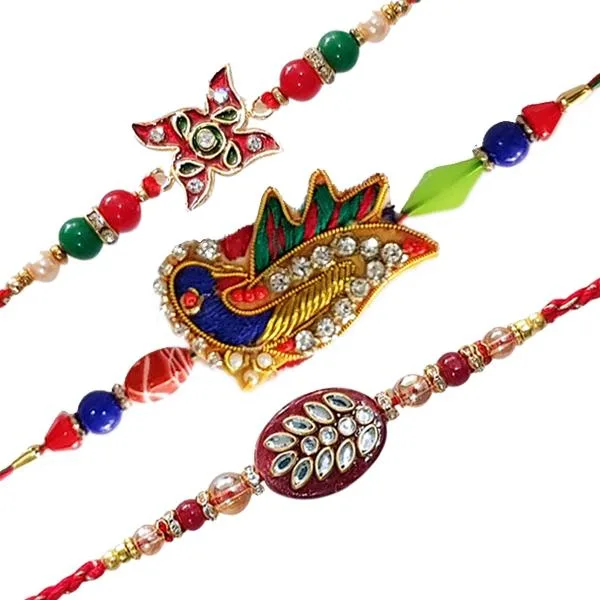 Peacock Rakhi and Kundan Rakhi With Appealing Thread Rakhi