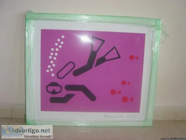 Stephen Gamson original scuba diver 2014 framed artwork