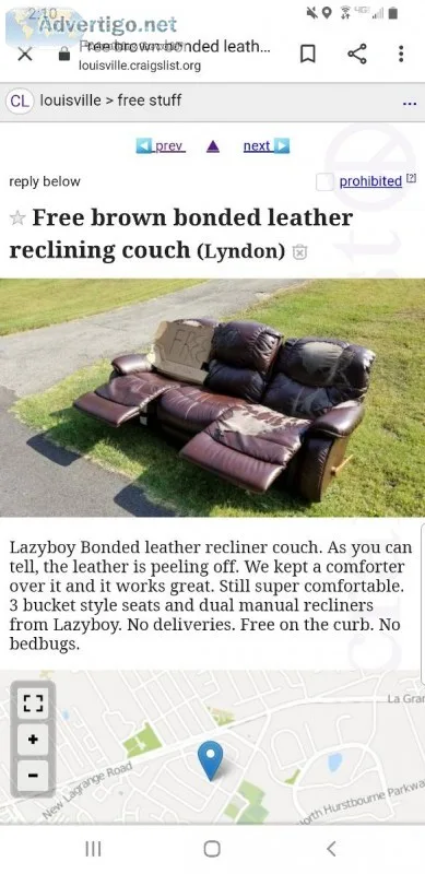 Free brown leather reclining couch