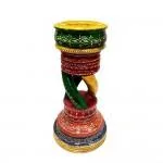 12 INCHES DECORATIVE WOODEN CANDLE STAND WITH COLOURFUL EMBOSED 