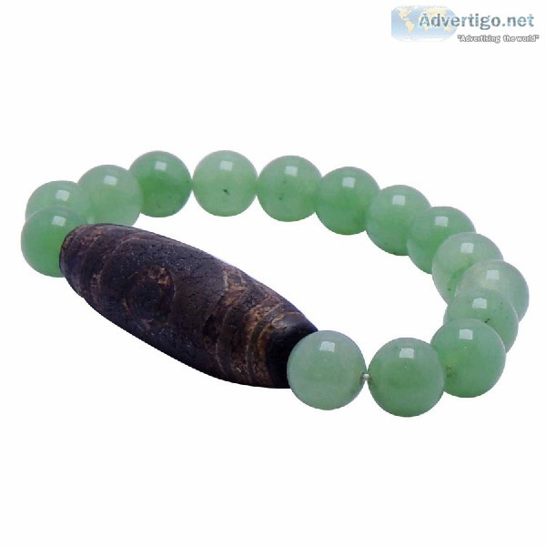 Satyamani Natural Energized Green Aventurine with Tibetan Bead