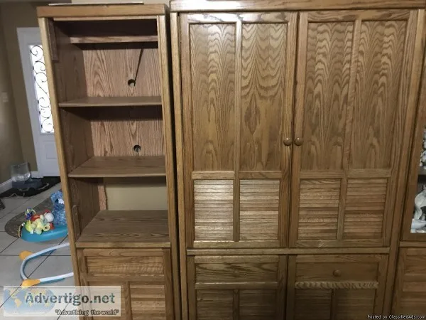 Two piece solid oak cabinets