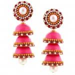 HANDICRAFTED PAPER QUILLING PINK TRIPLE JHUMKA