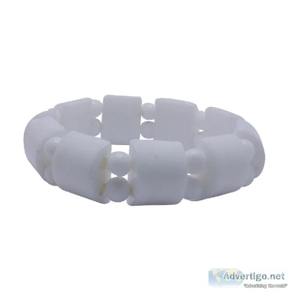 Satyamani Natural Energized Square White Agate with Bead Bracele
